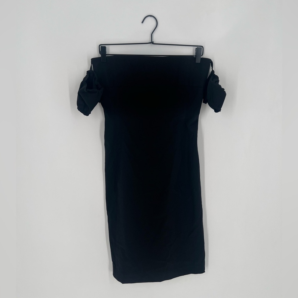 We11done Rare Detachable Sleeve Nylon Sheath Convertible Strapless Mini Dress